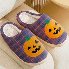 Clan Gretna Green Tartan Halloween Pumpkin Slippers, Fluffy Spooky Slippers IR15 Gretna Green Tartan Tartan Halloween