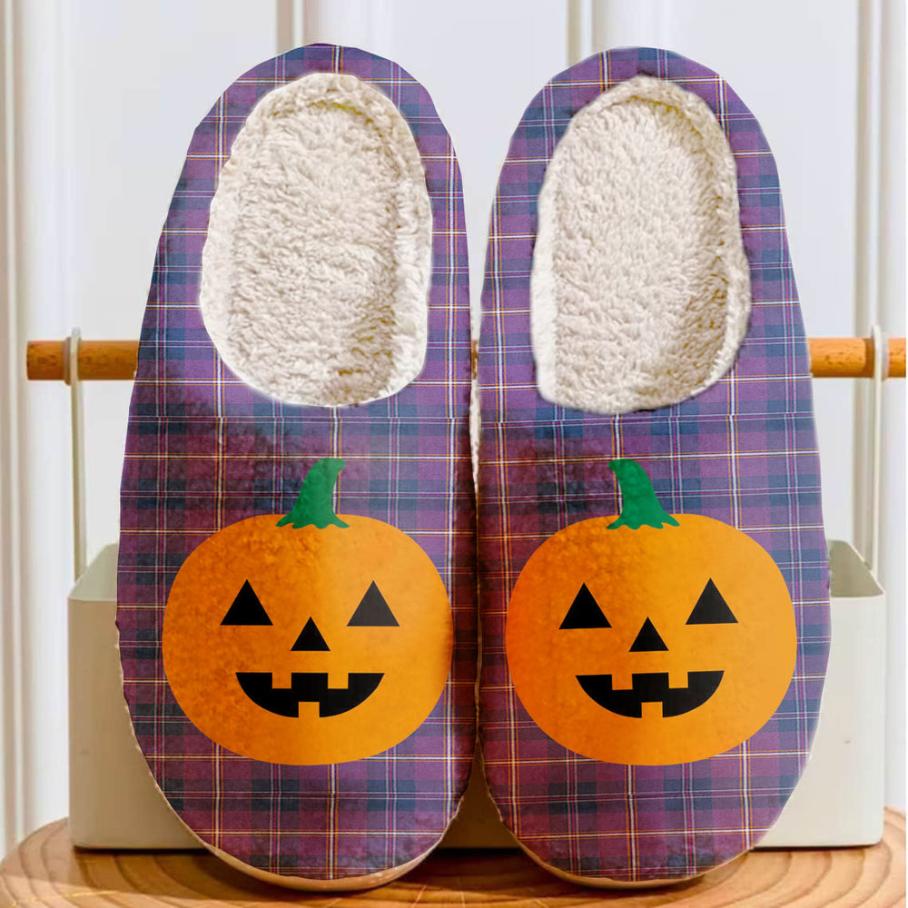 Clan Gretna Green Tartan Halloween Pumpkin Slippers, Fluffy Spooky Slippers IR15 Gretna Green Tartan Tartan Halloween
