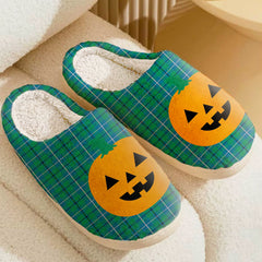 Clan Douglas Ancient Tartan Halloween Pumpkin Slippers, Fluffy Spooky Slippers CS27 Douglas Ancient Tartan Tartan Halloween