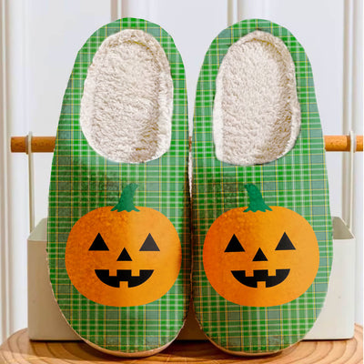 Clan Currie Tartan Halloween Pumpkin Slippers, Fluffy Spooky Slippers