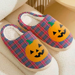 Clan Graham of Menteith Red Tartan Halloween Pumpkin Slippers, Fluffy Spooky Slippers AT96 Graham of Menteith Red Tartan Tartan Halloween