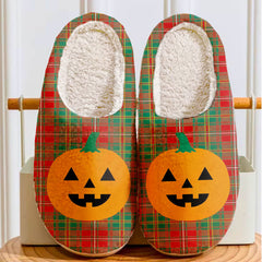 Clan Hay Ancient Tartan Halloween Pumpkin Slippers, Fluffy Spooky Slippers SW34 Hay Ancient Tartan Tartan Halloween