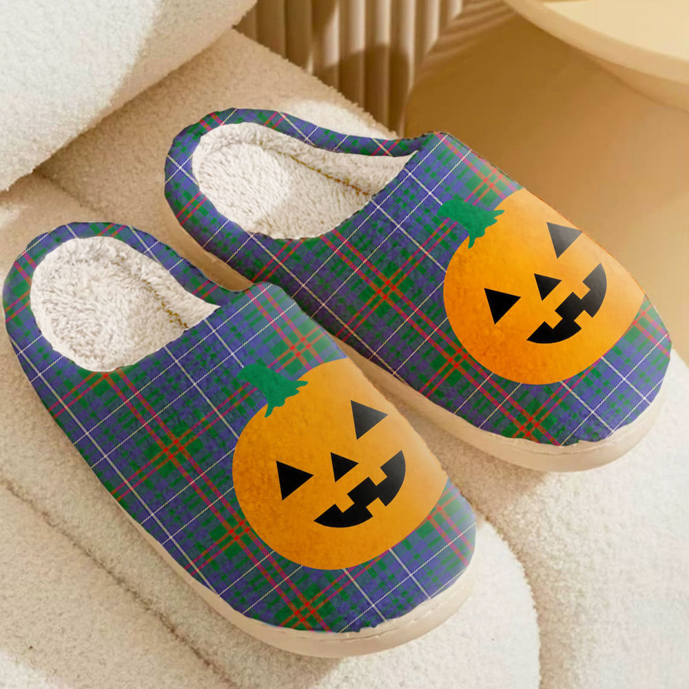 Clan Edmonstone Tartan Halloween Pumpkin Slippers, Fluffy Spooky Slippers TS74 Edmonstone Tartan Tartan Halloween