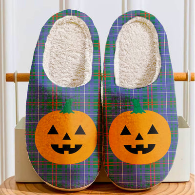 Clan Edmonstone Tartan Halloween Pumpkin Slippers, Fluffy Spooky Slippers