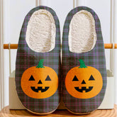 Clan Clergy Green Tartan Halloween Pumpkin Slippers, Fluffy Spooky Slippers OV55 Clergy Green Tartan Tartan Halloween