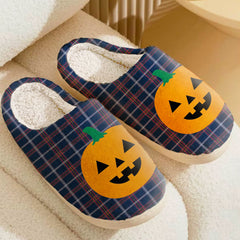 Clan Jewish Tartan Tartan Halloween Pumpkin Slippers, Fluffy Spooky Slippers AC10 Jewish Tartan Tartan Tartan Halloween