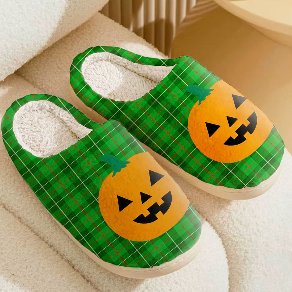 Clan Galloway District Tartan Halloween Pumpkin Slippers, Fluffy Spooky Slippers DW92 Galloway District Tartan Tartan Halloween