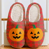 Clan Grant Weathered Tartan Halloween Pumpkin Slippers, Fluffy Spooky Slippers OP47 Grant Weathered Tartan Tartan Halloween