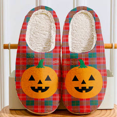 Clan Chisholm Ancient Tartan Halloween Pumpkin Slippers, Fluffy Spooky Slippers AC58 Chisholm Ancient Tartan Tartan Halloween