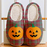 Clan Crawford Modern Tartan Halloween Pumpkin Slippers, Fluffy Spooky Slippers WF63 Crawford Modern Tartan Tartan Halloween