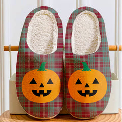 Clan Crawford Modern Tartan Halloween Pumpkin Slippers, Fluffy Spooky Slippers WF63 Crawford Modern Tartan Tartan Halloween