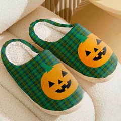 Clan Cranstoun Tartan Halloween Pumpkin Slippers, Fluffy Spooky Slippers WQ20 Cranstoun Tartan Tartan Halloween