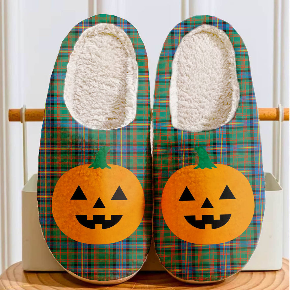 Clan Cochrane Ancient Tartan Halloween Pumpkin Slippers, Fluffy Spooky Slippers YK54 Cochrane Ancient Tartan Tartan Halloween