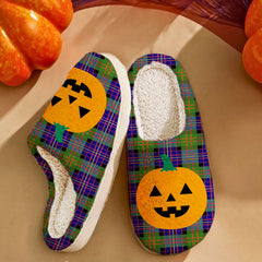 Clan Chalmer Tartan Halloween Pumpkin Slippers, Fluffy Spooky Slippers VA35 Chalmer Tartan Tartan Halloween