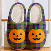 Clan Chalmer Tartan Halloween Pumpkin Slippers, Fluffy Spooky Slippers VA35 Chalmer Tartan Tartan Halloween