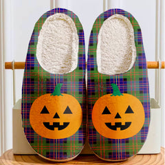 Clan Chalmer Tartan Halloween Pumpkin Slippers, Fluffy Spooky Slippers VA35 Chalmer Tartan Tartan Halloween