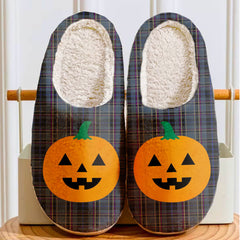 Clan Conway Tartan Halloween Pumpkin Slippers, Fluffy Spooky Slippers SA57 Conway Tartan Tartan Halloween