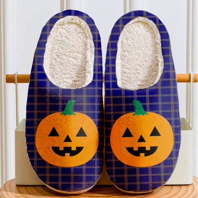 Clan Crichton Tartan Halloween Pumpkin Slippers, Fluffy Spooky Slippers
