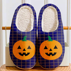 Clan Crichton Tartan Halloween Pumpkin Slippers, Fluffy Spooky Slippers AF27 Crichton Tartan Tartan Halloween