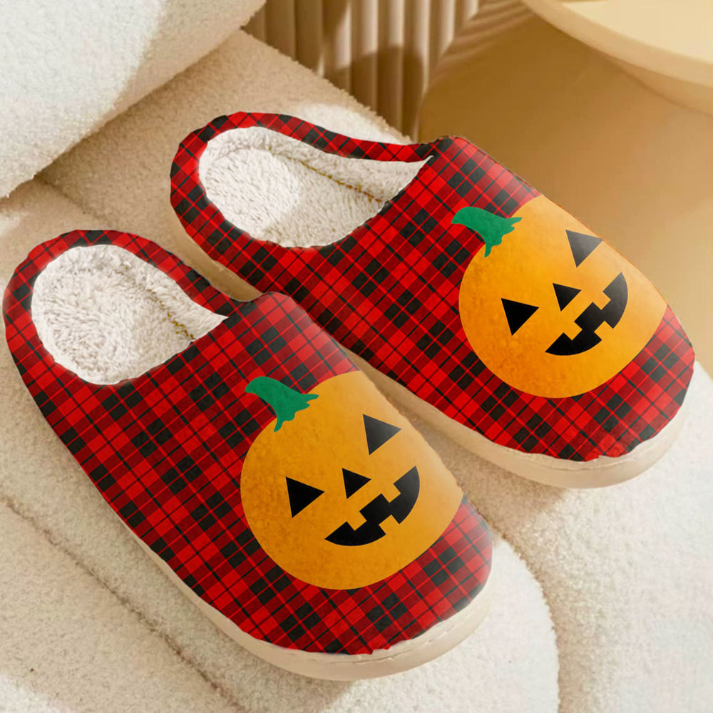 Clan Ettrick District Tartan Halloween Pumpkin Slippers, Fluffy Spooky Slippers MY26 Ettrick District Tartan Tartan Halloween