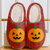 Clan Heron Tartan Halloween Pumpkin Slippers, Fluffy Spooky Slippers QV86 Heron Tartan Tartan Halloween