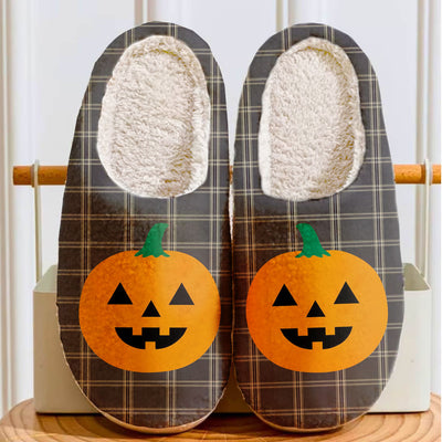 Clan Eternity Tartan Halloween Pumpkin Slippers, Fluffy Spooky Slippers