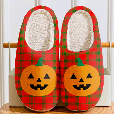 Clan MacDonald of Sleat Tartan Halloween Pumpkin Slippers, Fluffy Spooky Slippers