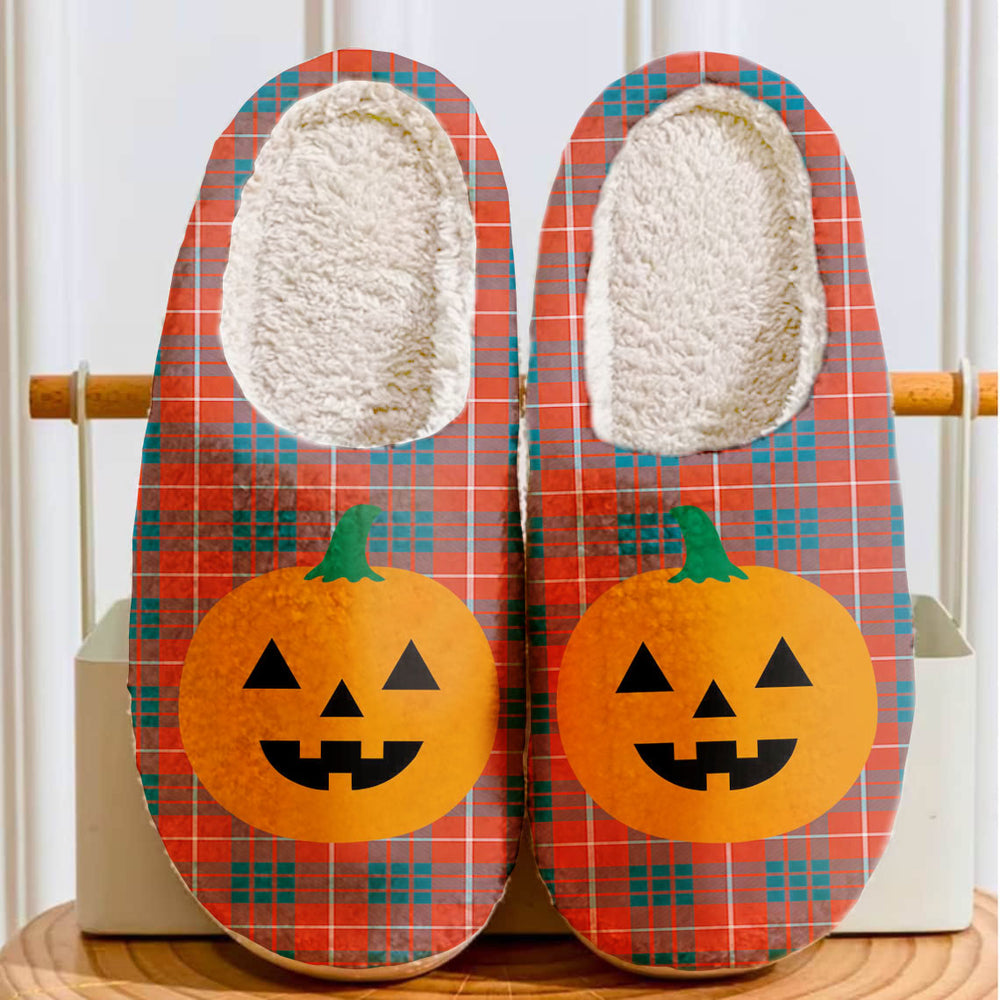 Clan Hamilton Ancient Tartan Halloween Pumpkin Slippers, Fluffy Spooky Slippers EZ78 Hamilton Ancient Tartan Tartan Halloween