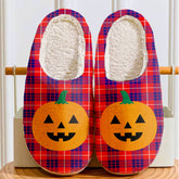 Clan Hamilton Modern Tartan Halloween Pumpkin Slippers, Fluffy Spooky Slippers CX53 Hamilton Modern Tartan Tartan Halloween