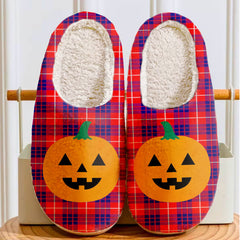 Clan Hamilton Modern Tartan Halloween Pumpkin Slippers, Fluffy Spooky Slippers CX53 Hamilton Modern Tartan Tartan Halloween
