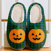 Clan MacKay Modern Tartan Halloween Pumpkin Slippers, Fluffy Spooky Slippers RA54 MacKay Modern Tartan Tartan Halloween