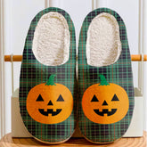 Clan MacAulay Hunting Ancient Tartan Halloween Pumpkin Slippers, Fluffy Spooky Slippers EZ77 MacAulay Hunting Ancient Tartan Tartan Halloween