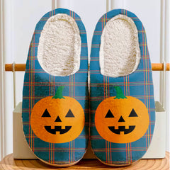 Clan MacLaine of Loch Buie Hunting Ancient Tartan Halloween Pumpkin Slippers, Fluffy Spooky Slippers HP16 MacLaine of Loch Buie Hunting Ancient Tartan Tartan Halloween