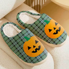 Clan Melville Tartan Halloween Pumpkin Slippers, Fluffy Spooky Slippers XA61 Melville Tartan Tartan Halloween