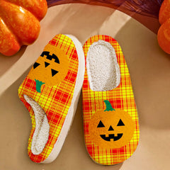 Clan MacMillan Tartan Halloween Pumpkin Slippers, Fluffy Spooky Slippers QO65 MacMillan Tartan Tartan Halloween