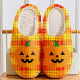 Clan MacMillan Tartan Halloween Pumpkin Slippers, Fluffy Spooky Slippers QO65 MacMillan Tartan Tartan Halloween