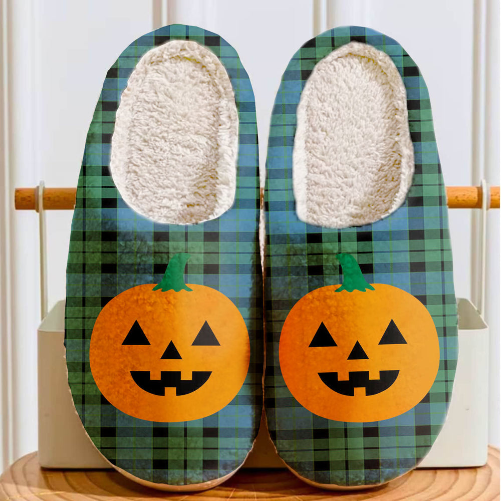 Clan MacKay Ancient Tartan Halloween Pumpkin Slippers, Fluffy Spooky Slippers NG27 MacKay Ancient Tartan Tartan Halloween