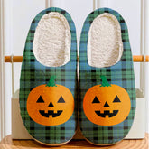 Clan MacKay Ancient Tartan Halloween Pumpkin Slippers, Fluffy Spooky Slippers NG27 MacKay Ancient Tartan Tartan Halloween