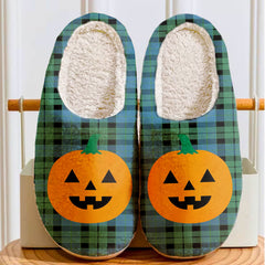Clan MacKay Ancient Tartan Halloween Pumpkin Slippers, Fluffy Spooky Slippers NG27 MacKay Ancient Tartan Tartan Halloween