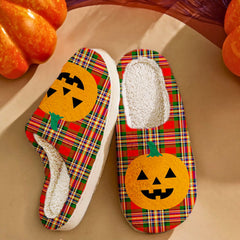 Clan MacGill Modern Tartan Halloween Pumpkin Slippers, Fluffy Spooky Slippers OH37 MacGill Modern Tartan Tartan Halloween