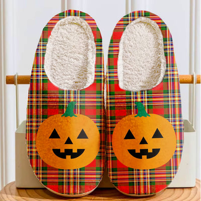 Clan MacGill Modern Tartan Halloween Pumpkin Slippers, Fluffy Spooky Slippers