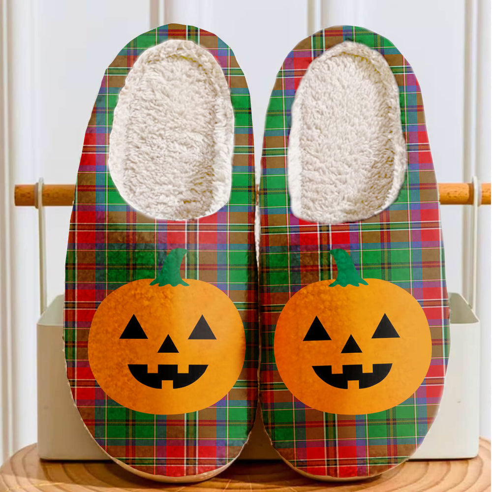 Clan MacCulloch Tartan Halloween Pumpkin Slippers, Fluffy Spooky Slippers KZ86 MacCulloch Tartan Tartan Halloween