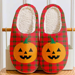 Clan MacNab Modern Tartan Halloween Pumpkin Slippers, Fluffy Spooky Slippers KC10 MacNab Modern Tartan Tartan Halloween