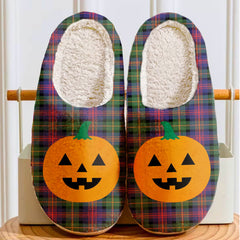 Clan Logan Modern Tartan Halloween Pumpkin Slippers, Fluffy Spooky Slippers AW72 Logan Modern Tartan Tartan Halloween