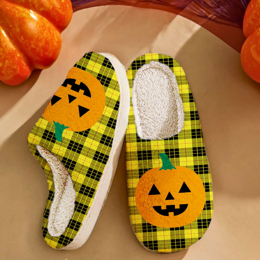 Clan MacLeod of Lewis Modern Tartan Halloween Pumpkin Slippers, Fluffy Spooky Slippers MU63 MacLeod of Lewis Modern Tartan Tartan Halloween
