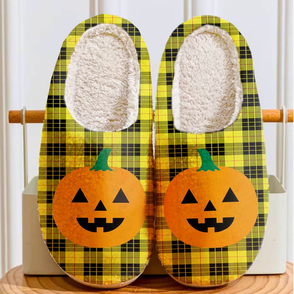 Clan MacLeod of Lewis Modern Tartan Halloween Pumpkin Slippers, Fluffy Spooky Slippers MU63 MacLeod of Lewis Modern Tartan Tartan Halloween