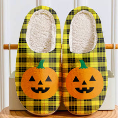 Clan MacLeod of Lewis Modern Tartan Halloween Pumpkin Slippers, Fluffy Spooky Slippers MU63 MacLeod of Lewis Modern Tartan Tartan Halloween