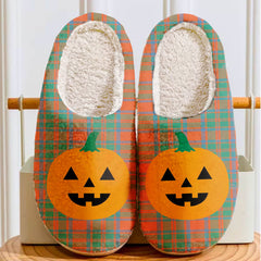 Clan MacKintosh Ancient Tartan Halloween Pumpkin Slippers, Fluffy Spooky Slippers UU60 MacKintosh Ancient Tartan Tartan Halloween