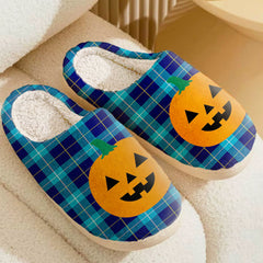 Clan McKerrell Tartan Halloween Pumpkin Slippers, Fluffy Spooky Slippers NS82 McKerrell Tartan Tartan Halloween