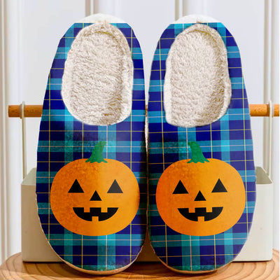 Clan McKerrell Tartan Halloween Pumpkin Slippers, Fluffy Spooky Slippers